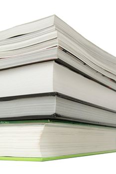 Stack of several books over white background
