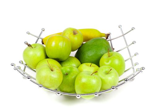Shot of basket with fruits isolated on white