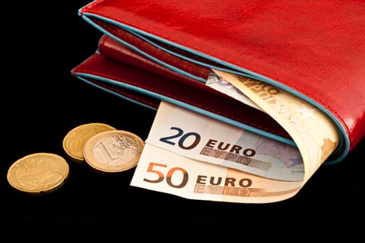 Italian leather wallet with money, useful for concepts