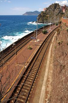 Railway of italian coast neat Cinque Terre