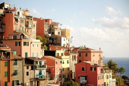 Italian village of Corniglia at late afternoon