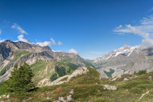 summer view of Veny valley in Courmayeur, Aosta Valley, Italy