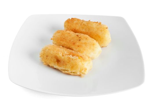 dish with potato croquettes isolated on white background with clipping path