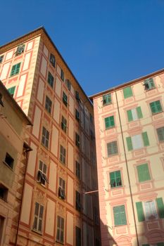 characteristic frescoed homes in Camogli, famous small town in Liguria, Italy