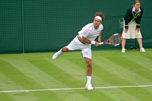 London, UK - June 26th 2006 - Rodger Federer vs. Richard Gasquet play in Wimbledon, London, England on June 26th 2006 in the 1st Round. Federer went on to win the Match and the Wimbledon Title.