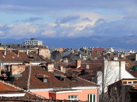 Roofs of Sofia in the spring. Bulgaria