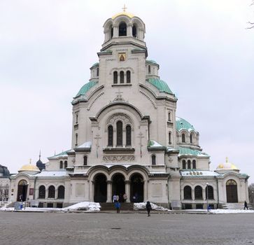 Sofia, Bulgaria - February 7: Peoples in the square near the Cathedral of Alexander Nevski, on February 7, 2010 in Sofia, Bulgaria. Cathedral of Alexander Nevski is the Biggest Church in Bulgaria.