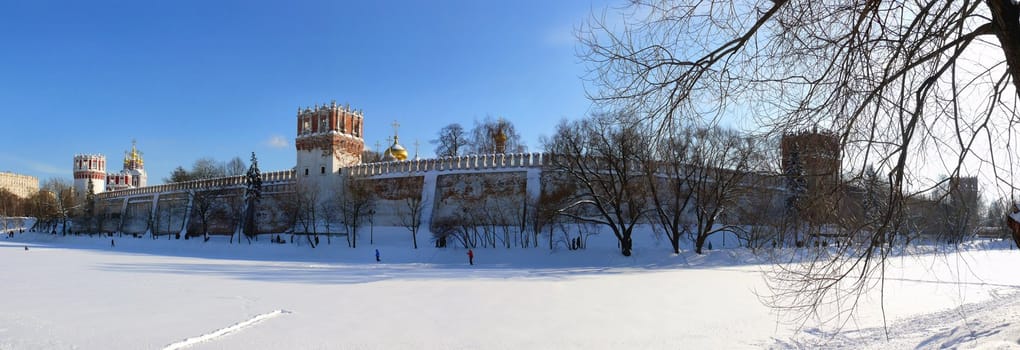 Winter panorama of Novodevichiy monastery in Moscow. Russia