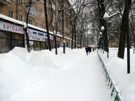 Moscow, Russia - February 22: Peoples in the Voikovskaya street after snowfall, on February 22, 2010 in Moscow, Russia.