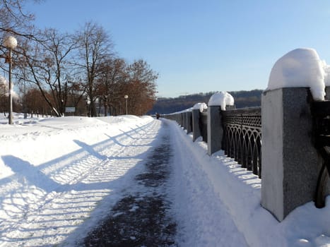 Luzhnetskaya embankment in winter. Moscow, Russia