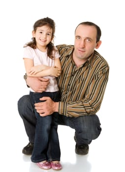 Happy Father and five years daughter isolated on white