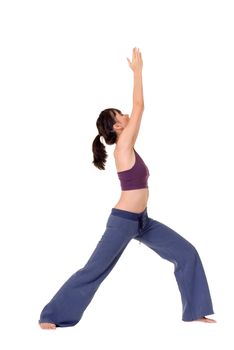 Yoga woman posing isolated over white background.