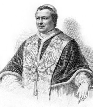 Pope Pius IX (1792-1878) on engraving from the 1800s. Born Giovanni Maria Mastai-Ferretti, was the longest reigning elected Pope in Church history during 1846-1878. Engraved after a painting by G.Vitta.