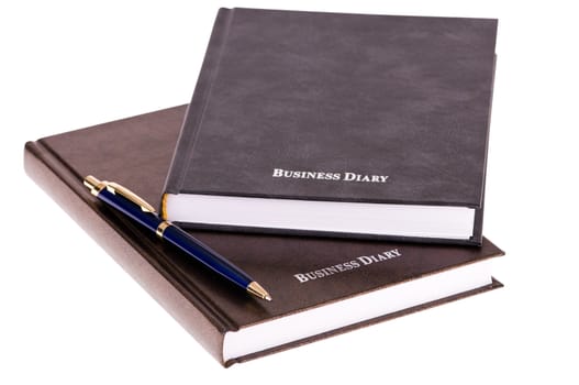 brown business diary with pen isolated on white background