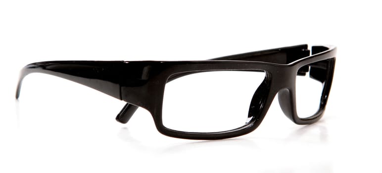 black glasses on a white background 