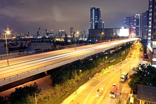 traffic in Hong Kong at night 