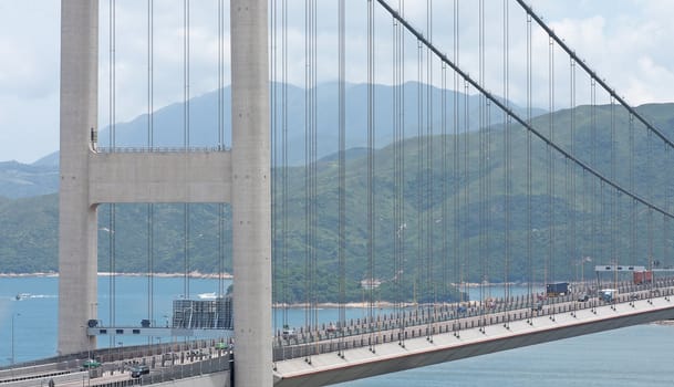 traffic bridge at day in hongkong