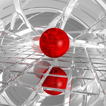 abstract futuristic background with red ball - 3d illustration