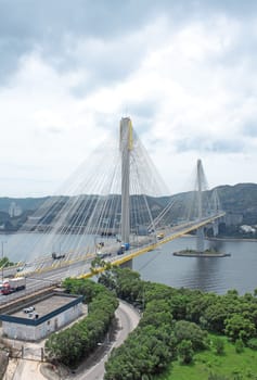 traffic bridge at day in hongkong