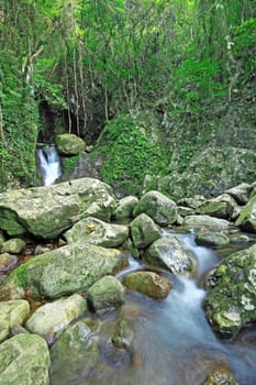 Close-up of a beautiful relaxing waterfall 