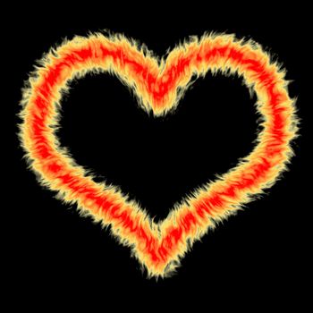 fire heart in red, orange and yellow flames