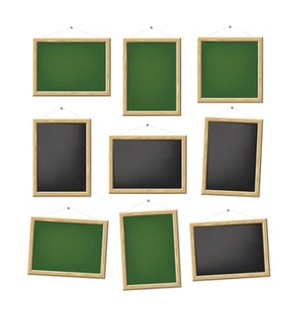 A set of blank green and black boards