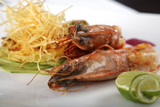 Close up of royal tiger shrimp cooked