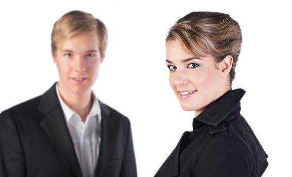 Smiling young business people isolated on white background