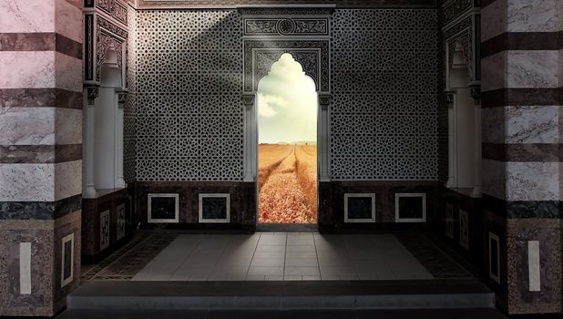 door out of the mosque into the paradise field