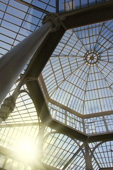 old round retro glass roof with high pillar