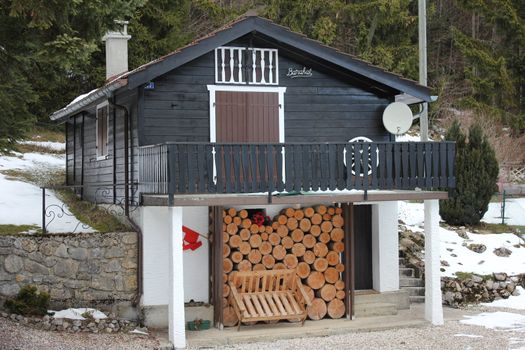 chalet in mountain and snow