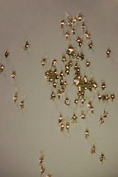 Old paper target with set of apertures from bullets