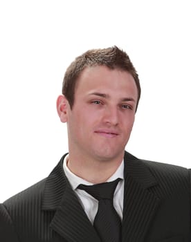 Portrait of a young businessman isolated against a white background.