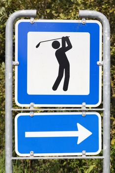 Golf course metal road sign (showing direction)