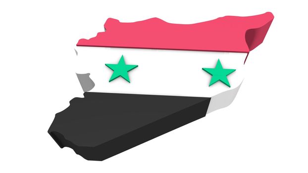 Volume map of Syria painted in national colors over white