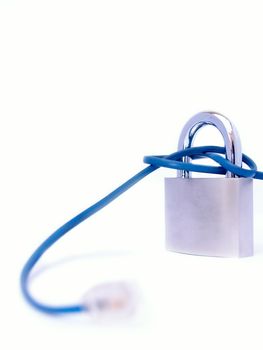 Dial-up cable connection wrapped in the padlock.