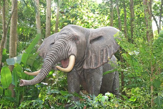 An elephant in the wild showing its trunk