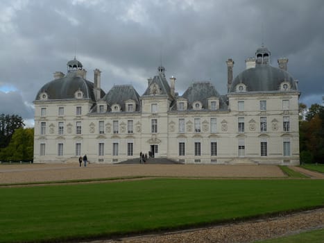 Cheverny Castle in France on a cloudy fall day