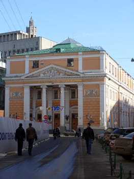 Moscow, Russia - March 27, 2010: Spring day. Peoples near the Chamber of Commerce and Industry of the Russian Federation. Moscow, Russia