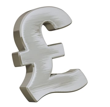 Big Pound symbol with a brushed metallic effect and shiny aspect on white background