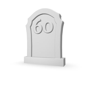 gravestone with number sixty on white background - 3d illustration