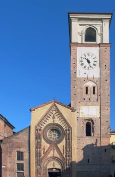 Duomo di Santa Maria Assunta cathedral church in Chivasso, Piedmont, Italy - rectilinear frontal view