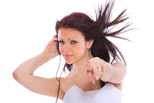 woman and music isoletad on white background