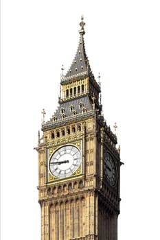 Big Ben, Houses of Parliament, Westminster Palace, London gothic architecture - isolated over white background - rectilinear frontal view