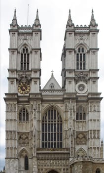 The Westminster Abbey church in London, UK - rectilinear frontal view