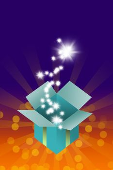 Magic box with blessing star inside on colorful background
