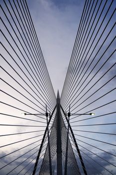 Modern architecture of abstract bridge building of silhouette.