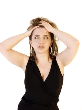 blonde on studio, white background