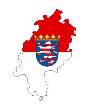 isolated map of hessen region with flag