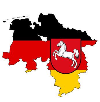 isolated map of lower saxony region with flag